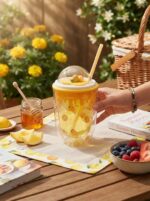 Rounded Double Wall Plastic Tumbler with Straw and Clear Dome Lid with 3D Fruit Charms and Drip Fruit Print for Cold Drinks - Image 6