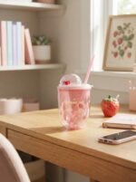Rounded Double Wall Plastic Tumbler with Straw and Clear Dome Lid with 3D Fruit Charms and Drip Fruit Print for Cold Drinks - Image 11