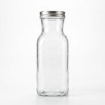 Square glass bottle with lid in 500ml and 1000ml sizes with clear glass body, pinched neck and silver-tone screw cap