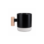 Two Tone Ceramic Coffee Mug with Wooden Handle and Unglazed Stone Base for Coffee and Tea - Image 7