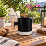 Two Tone Ceramic Coffee Mug with Wooden Handle and Unglazed Stone Base for Coffee and Tea - Image 8