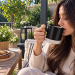 Two Tone Ceramic Coffee Mug with Wooden Handle and Unglazed Stone Base for Coffee and Tea - Image 9