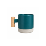 Two Tone Ceramic Coffee Mug with Wooden Handle and Unglazed Stone Base for Coffee and Tea - Image 4