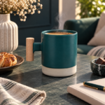 Two Tone Ceramic Coffee Mug with Wooden Handle and Unglazed Stone Base for Coffee and Tea - Image 5
