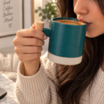 Two Tone Ceramic Coffee Mug with Wooden Handle and Unglazed Stone Base for Coffee and Tea - Image 6