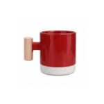 Two Tone Ceramic Coffee Mug with Wooden Handle and Unglazed Stone Base for Coffee and Tea