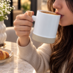 Two Tone Ceramic Coffee Mug with Wooden Handle and Unglazed Stone Base for Coffee and Tea - Image 12
